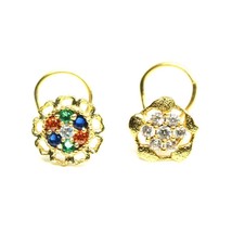 Gold Plated Floral Women nose Stud CZ Twisted nose ring 22g - £11.92 GBP