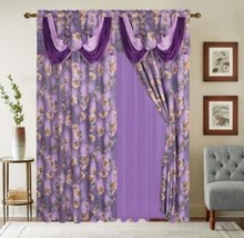 Liya Flowers Lavender Curtains Windows Panels With Attached Valance 2 Pcs Set - £35.60 GBP