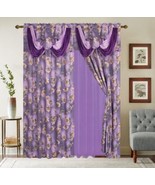 LIYA  FLOWERS LAVENDER CURTAINS WINDOWS PANELS WITH ATTACHED VALANCE 2 P... - £35.19 GBP