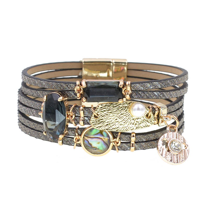 WELLMORE women bracelet glass leather bracelets for women charm bracelet fashion - £11.72 GBP