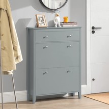 Fsr89-Hg, Grey Shoe Cabinet With 1 Slide Drawer & 2 Flip Drawers, Freestanding S - £188.29 GBP