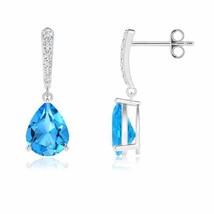 ANGARA 9x7mm Natural Swiss Blue Topaz Drop Earrings with Diamonds in Silver - £408.70 GBP+