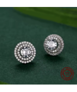 Elegant 925 Sterling Silver Double Layer Dazzling Zirconia Stud Earrings - $34.99
