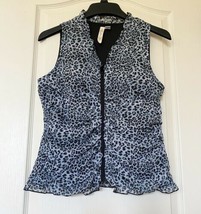 Avida Womens Lined Full Zip Size L Jacket Black White Teal Cheetah/Leopard Print - £19.10 GBP