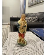 RARE VINTAGE  CHALK CHRISTMAS NATIVITY SHEPHERD PLAYING Horn FIGURINE 6.75” - $18.89 CAD