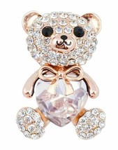 Stunning Vintage Look Gold plated Big Clear Heart Bear Brooch Broach Pin... - $17.09