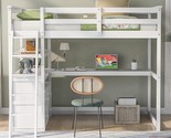 Wooden High Loft Bed Twin Size With Desk, Shelves And Two Built-In Drawe... - $861.99