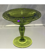 Vintage Etched Floral Candy Dish /Bowl Green Glass W/ Pedestal   6” H X ... - £12.49 GBP