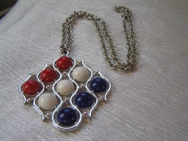 Vintage Sarah Cov Marked Ridged Open Link Silvertone Chain with Red White &amp; Blue - £9.69 GBP