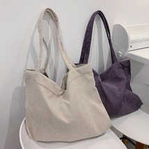 Women Corduroy Handbag Shoulder Bag Hasp Closure Shopping Tote Big Capacity Bag - £25.43 GBP