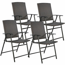 4PC Brown Folding Rattan Chair Furniture Outdoor Indoor Camping Garden P... - $251.99