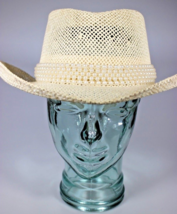 Western Woman Rodeo Cowgirl Hat Open Beige Weave Faux Pearl Band Unbranded - $32.64