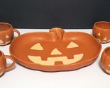 NEW Pottery Barn Figural Jack O Lantern Stoneware Serving Platter and 4 ... - $209.99
