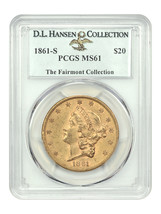 1861-S $20 PCGS MS61 ex: D.L. Hansen - £16,689.95 GBP