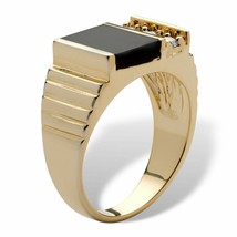 Herren 14K Gelb Vergoldet Labor Erstellt Schwarzer Onyx Verlobung Hochzeit Ring - £101.40 GBP