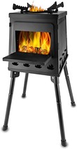 Portable Wood Burning Camp Stove With Extra Long Legs, Outdoor Camping, Black - £49.53 GBP