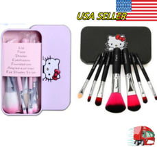 New 7PCS Hello Kitty Makeup Brushes Set W Metal Box Great Christmas Gift Black - £3.14 GBP