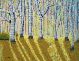 Painting Original Birch Trees Landscape In Sunlight  Impressionism Signed Art - £20.26 GBP