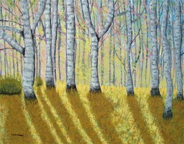 Painting Original Birch Trees Landscape In Sunlight  Impressionism Signed Art - £19.65 GBP