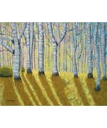 Painting Original Birch Trees Landscape In Sunlight  Impressionism Signe... - $25.41