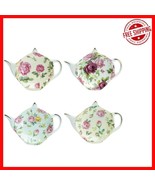 Luxurious Porcelain Tea Bag Caddy Set of 4 - Rose Chintz Design with Gol... - $31.67