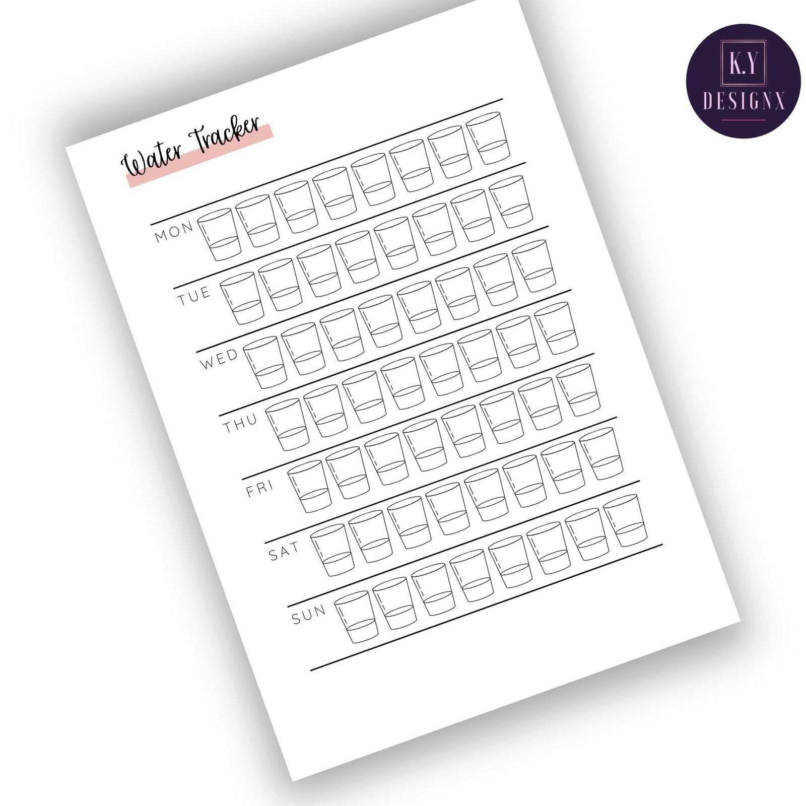 Printable Water Tracker. Recording Hydration - $0.00