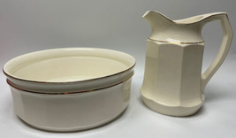 Antique German Musterschulz Cream Colored Porcelain Water Pitcher &amp; Bowl - £73.65 GBP