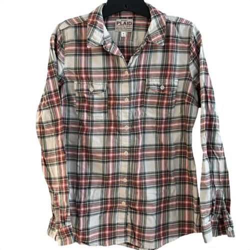 Primary image for Old Navy M Medium Button Shirt Flannel Womens Long Sleeve Red Plaid Pockets