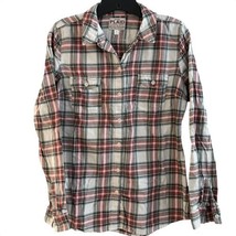 Old Navy M Medium Button Shirt Flannel Womens Long Sleeve Red Plaid Pockets - £7.77 GBP
