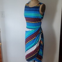 Rafaella Dress Tank Rainbow Tulip Wrap Skirt Midi Bodycon Boho Size L - $37.24