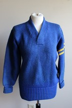 Vtg Standard Pennant 40&quot; Blue Varsity Letter Wool Chunky Knit Sweater Na... - $49.40