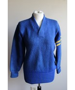 Vtg Standard Pennant 40&quot; Blue Varsity Letter Wool Chunky Knit Sweater Na... - £36.94 GBP