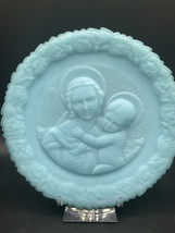 Vintage Fenton Glass Mother&#39;s Day Commemorative Plate 1973 Blue Satin - $37.09