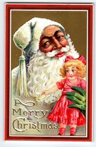 Santa Claus Christmas Postcard Old World White Coat &amp; Hat Toy Doll Embossed - £14.99 GBP