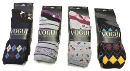 6 pair Ladies Crew Socks Vogue Signature Designs Assorted Size 9-11 - £8.68 GBP