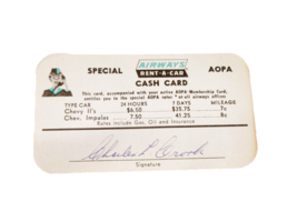 RARE Vintage Special Airways Rent-a-Car Cash Card-Unique-Paper Goods Antique - £39.96 GBP