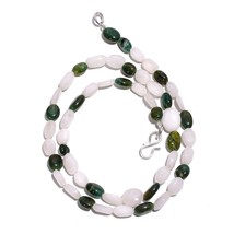 Natural Moonstone Green Aventurine Gemstone Oval Beads Necklace 17&quot; UB-5251 - £7.69 GBP