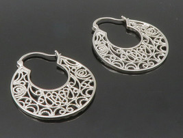 925 Sterling Silver - Shiny Swirl Twist Ornate Design Hoop Earrings - EG7591 - £37.94 GBP