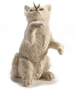 Cat Statue with Gold Butterfly 11.4&quot; High Resin Cream Textured Feline - $49.49