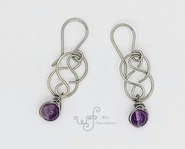 Handmade stainless steel earrings: Celtic links herringbone wrapped amet... - $19.00