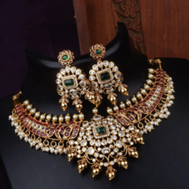 Placcato Oro Bollywood Stile Indiano Zirconi Collana Rubino Perla Delica... - £74.18 GBP