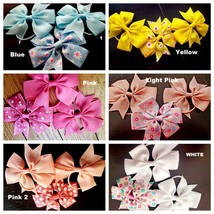 3 Pcs Plain &amp; Print Grosgrain Ribbon Bowknot Ponytail Hair and Clip Bow Set - $13.70 CAD+