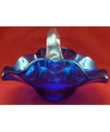 Cobalt Blue Glass Candy Nut Dish With Clear Handle - £8.58 GBP