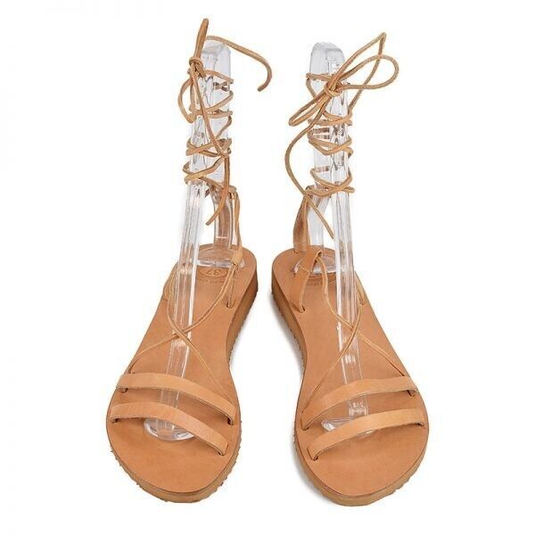 Ankle cuff leather sandals natural color for women handmade in Greece Item image 2