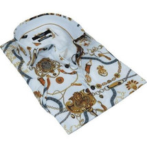Men's Sports Shirt by MIZUMI Medallion Floral Printed Short Sleeves M648 White image 2