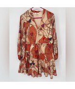 Entro Orange &amp; Cream Floral A-Line Dress | V-Neck and Bell Sleeves - €12,84 EUR