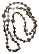 Tri-Color Metal Floral Disc Necklace Hand Knotted Approx 38&quot; Strand - £14.85 GBP