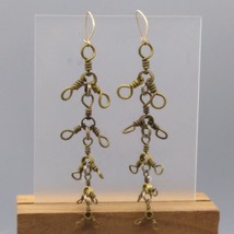 Brutalist Brass Shoulder Duster Earrings, Vintage Twisted Wire Dangle Drop in Mi - £49.17 GBP
