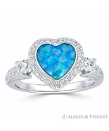 Heart Charm Lab-Created Opal &amp; CZ Right-Hand Promise Ring in 925 Sterlin... - $31.18+