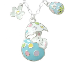 Hatching Easter Bunny Pendant Necklace White Gold - $14.19